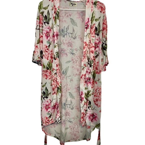 Show Me Your Mumu One Size White Pink Floral Belted Robe Garden of Blooms Kimono - Picture 3 of 5